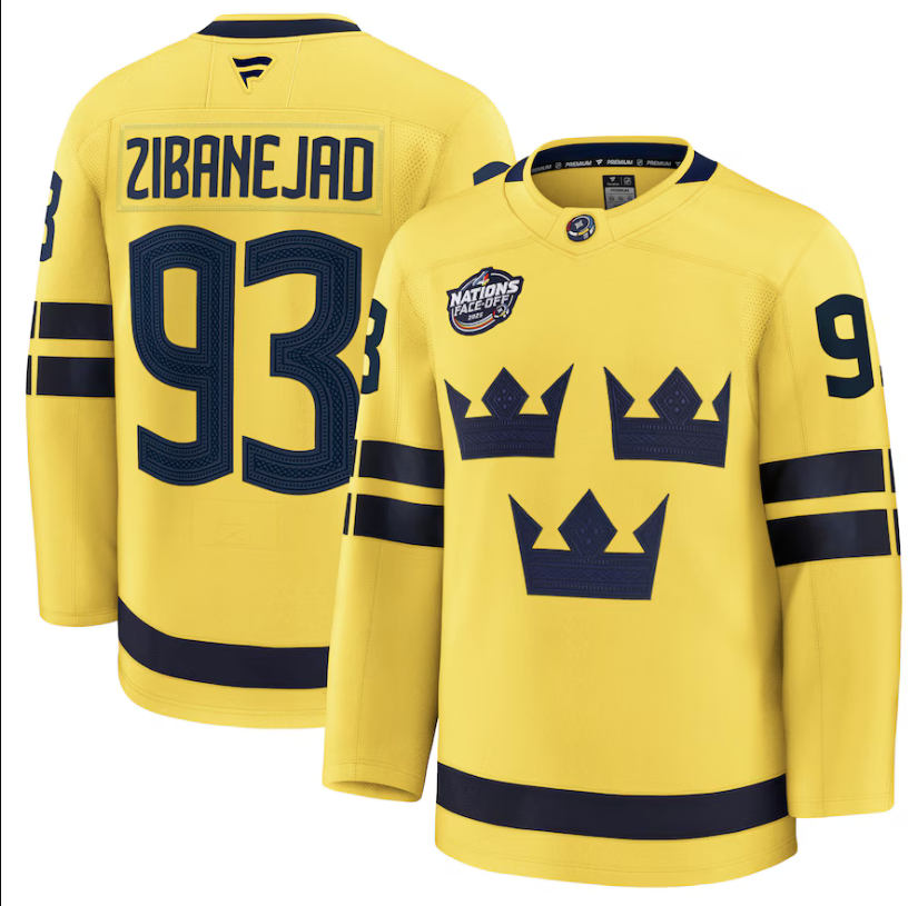 Men Sweden Mika Zibanejad Fanatics Yellow 2025 4 Nations Face-Off Premium NHL Jersey